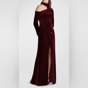 Zac Posen Asymmetric Long-Sleeve Mock-Neck Velvet Dress